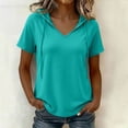thumbnail image 2 of Ayfxijin Women's Hooded Short Sleeve Top, Summer Solid Color V-Neck Casual T-Shirt, 2 of 8