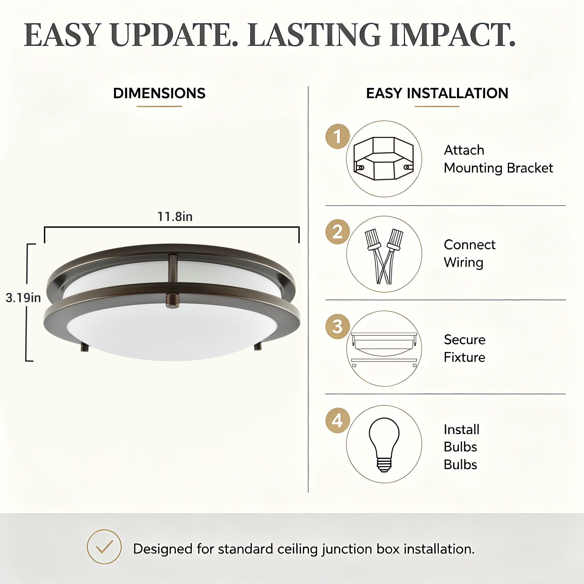 Better Homes & Gardens 12 in Bronze Flush Mount Ceiling Light, Model BHS336179061230