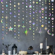 Iridescent Star Moon PresNok Circle Dot Garland Party Decoration Crescent and Twinkle Little Star Streamer Bunting Banner for Kids First Birthday Ramadan EID Mubarak Baby Shower Wedding Decor