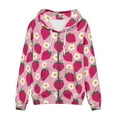 thumbnail image 5 of Renewold Pink Oversize Zip Up Hoodie for Women Size XS Strawberries Blossom Cute Sweatshirts Long Sleeve Drawstring Thin Jersey Comfort Breathable Outwear with Pocket, 5 of 5