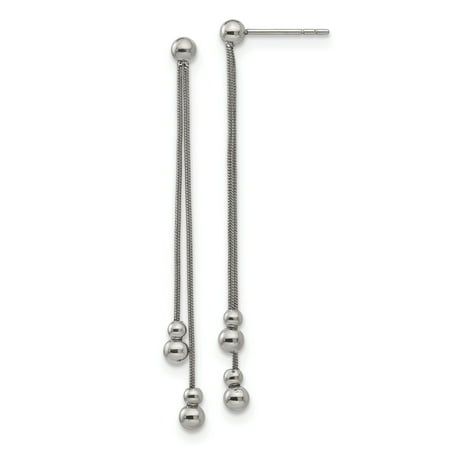 - Stainless Steel Polished Beaded Snake Chain Post Dangle Earrings