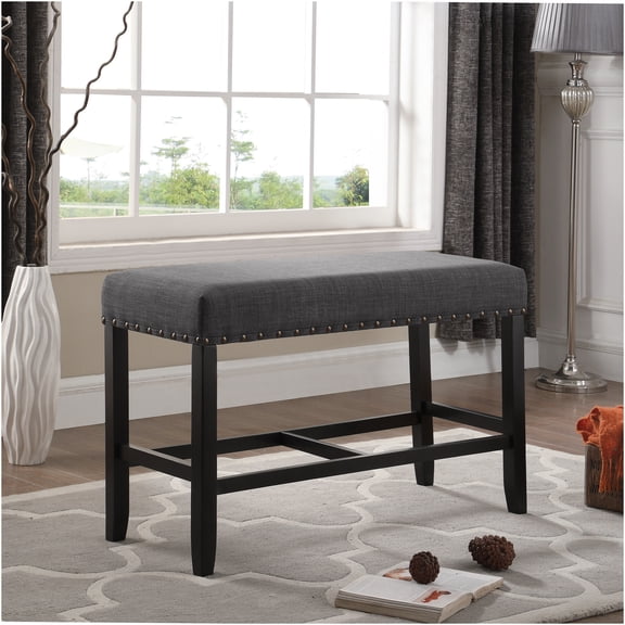 JERFIT Fabric Counter Height Dining Bench with Nailhead Trim Grey
