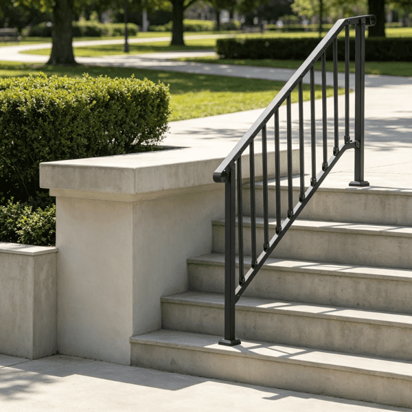 5-Step Stair Handrail Kit, Transitional Black Retro Arch Design with Installation Hardware, for Outdoor Steps, Porch & Deck