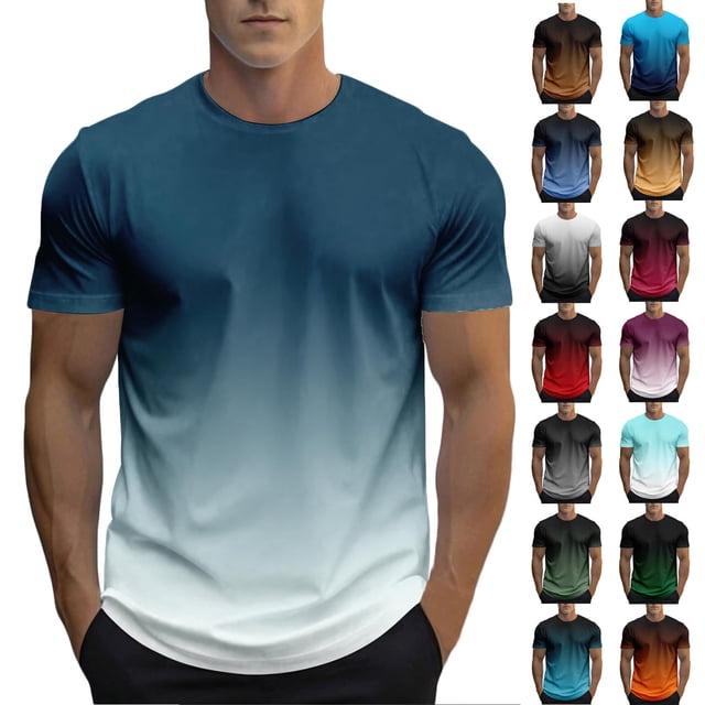 Chandail Décontracté d'Été pour Homme, Haut, T-Shirt, Col Rond, Manches Courtes, Blocs de Couleur Dégradés, pour Vacances, Plage, Plein Air, Mode Urbaine, Tenue de Détente, Essentiel pour le Quotidien / IhhxPro, Violet m