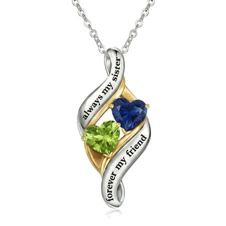YAFEINI Sister Birthstone Necklace Peridot and Sapphire Pendant August and September Jewelry Anniversary Birthday Christmas Gifts for Women Her Sister