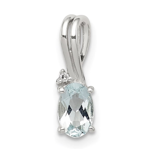 Auriga Sterling Silver Rhodium Plated Diamond Aquamarine Oval Pendant for Women (L-13mm, W-4mm)