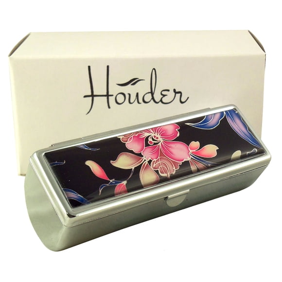 Houder Estuche para pintalabios con espejo para bolso, soporte decorativo para pintalabios con caja de regalo, forro de terciopelo, protege tus pintalabios con estilo (orquídeas)
