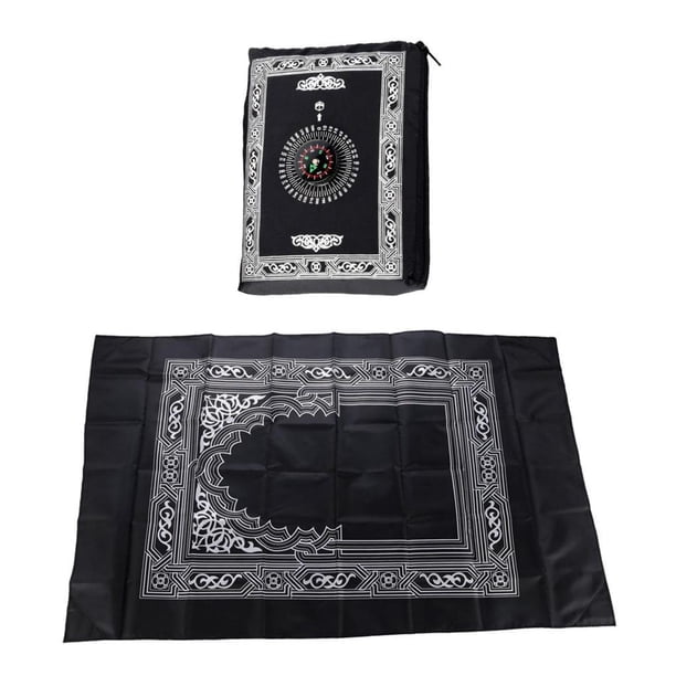 Alfombra de oración musulmana, tapete de poliéster portátil trenzado, fácil de imprimir para el hogar Negro