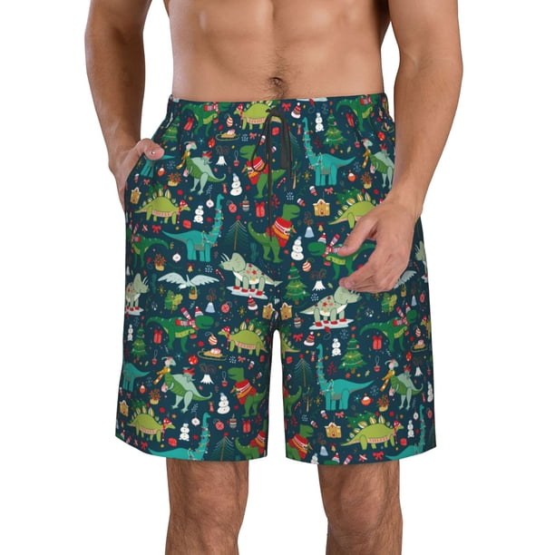 Fotbe Christmas Dinosaur colorful Trajes de Baño Estampados para Hombre, Shorts de Verano de Secado Rápido, Ropa de Playa, Bañadores-X-Large