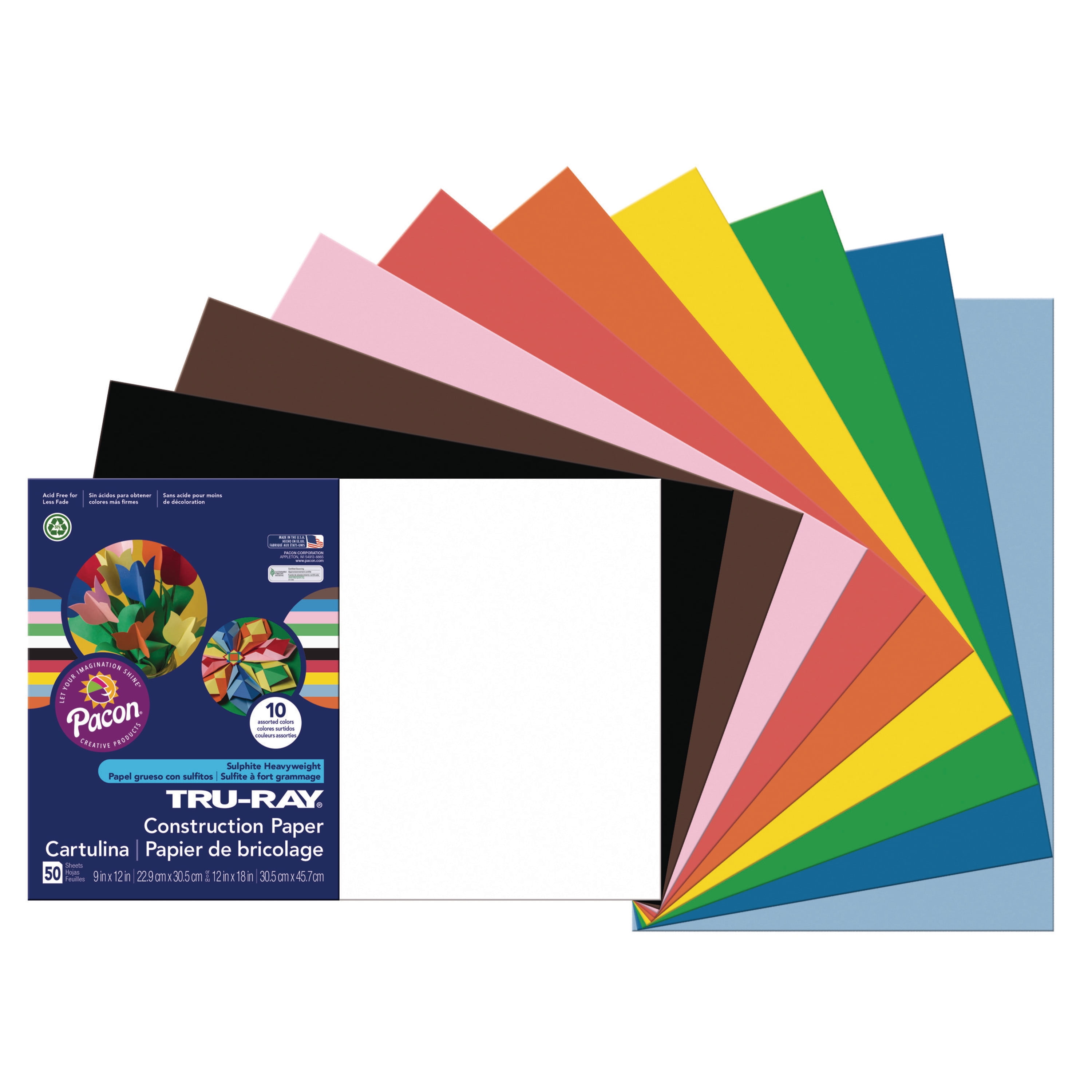 Standard Assorted 5 Packs Pacon Tru-Ray Construction Paper 50 Sheets Per Pack 9 x 12