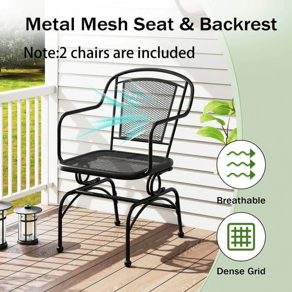 Auranook Patio Rocking Chairs Set of 2 w/ Metal Mesh Backrest & Seat Armrests Gentle