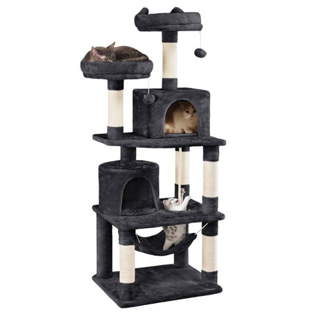 Easyfashion 62.2  H Cat Tree Cat Condos Tower with Platform and Hammock  Black