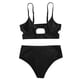thumbnail image 4 of Gibobby Conjunto de Bikini Traje de baño Moda de verano Tirantes plateados Traje de baño dividido Traje de baño sexy Traje de baño de color sólido(Negro,M), 4 of 5