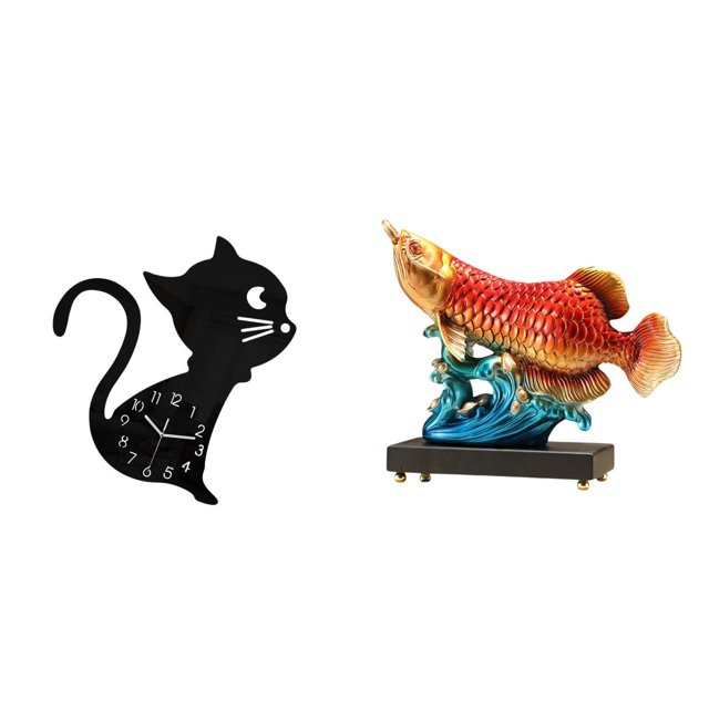 Reloj de pared de acrílico con diseño de gato y arowana de resina, adorno de mesa, escultura decorativa moderna para sala de estar, decoración del