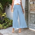 thumbnail image 4 of Outfmvch Linen Pants Women Linen Palazzo Pants for Women Vacation Beach Trousers Culottes for Women's Culottes Plus Size Linen Pants Cropped Linen Pants Women Drawstring Pants Women Blue S-2XL, 4 of 4