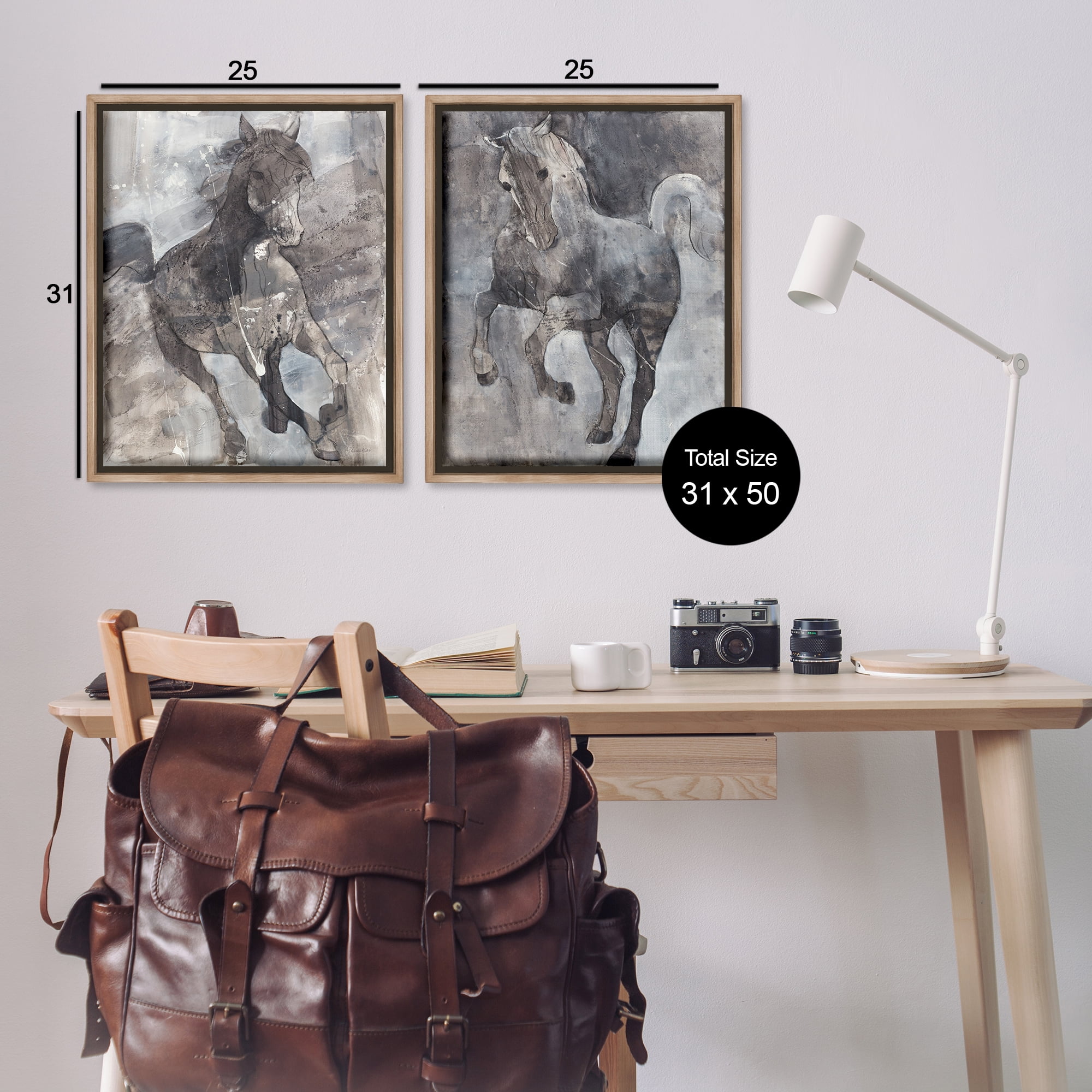 Stupell Industries Free Spirit Wind Dancer Horse Animals Painting Brown Floater Framed Canvas Art Print Wall Art, 31 x 25, Set of 2