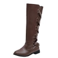 thumbnail image 1 of Jsaierl Knee High Boots For Womens Strappy Motorcycle Knee High Boots Winter Lace Up Riding Flat Low Heel Shoes, 1 of 5