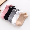 thumbnail image 3 of Dengjunhu Women's Solid Color Faux Pearl Beading Breathable Cotton Low Cut Ankle Socks, 3 of 7
