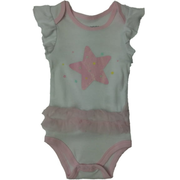 Infant Girls Single Pink White Star Ruffle Romper Glitter Baby Bodysuit