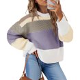 thumbnail image 2 of zaveiop Womens Color Block Cropped Sweaters 2025 Winter Trendy Casual Oversized Y2k Going out Striped Pullover Tops (Light Gray, XXL), 2 of 5