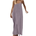 thumbnail image 3 of Bmawag Dresses for Women Fashion Plus Size Crew Neck Solid Color Sleeveless Summer Beach Maxi Dress, 3 of 9