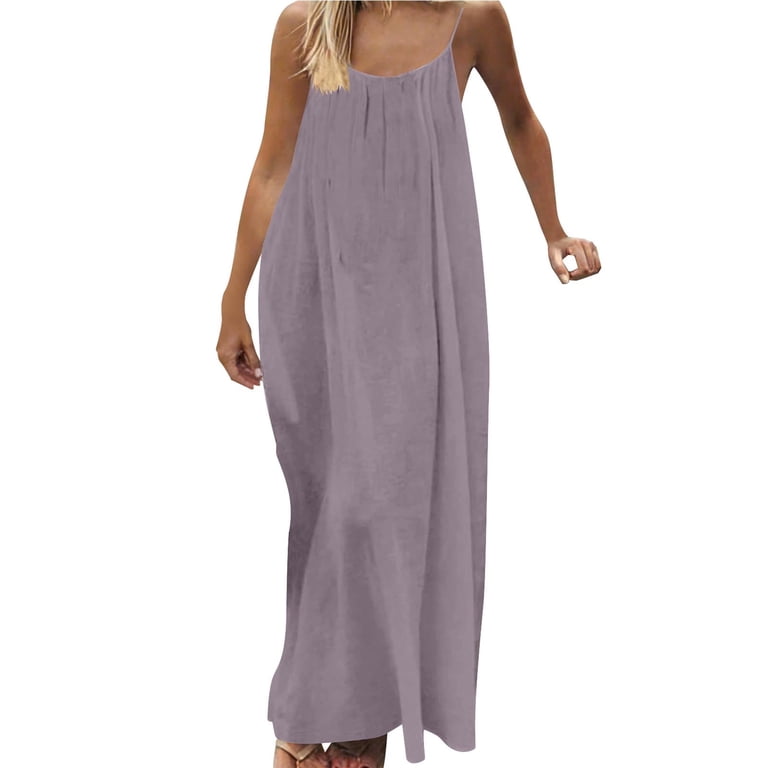 womens easter dress purple asdoklhq Midi Dresses for Women Easter Dress Backless Fashion Women Summer  Round-Neck Casual Solid Sleeveless Sleepshirts Sling Backless Dress Purple  XL