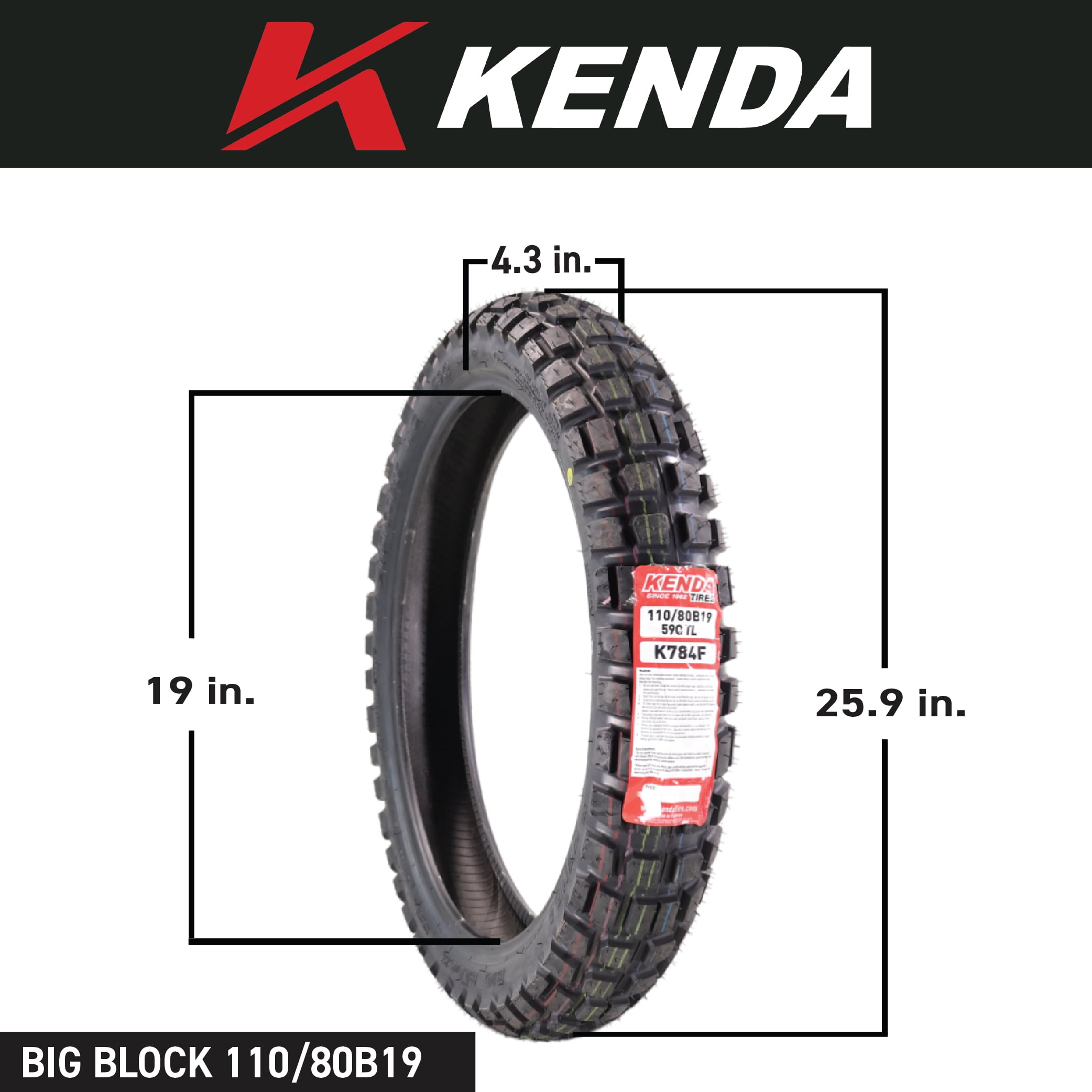 Kenda Big Block 150/70B18 K784 Tubeless (TL) Rear Tire for Motorcycles; Dirt Bikes; City Bikes with Keychain