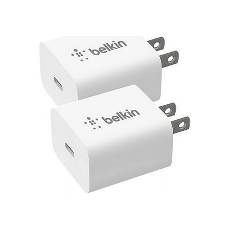 BELKIN BBC005-WH-2PK White 20W USB-C PD Wall Charger with PPS, 2-Pack