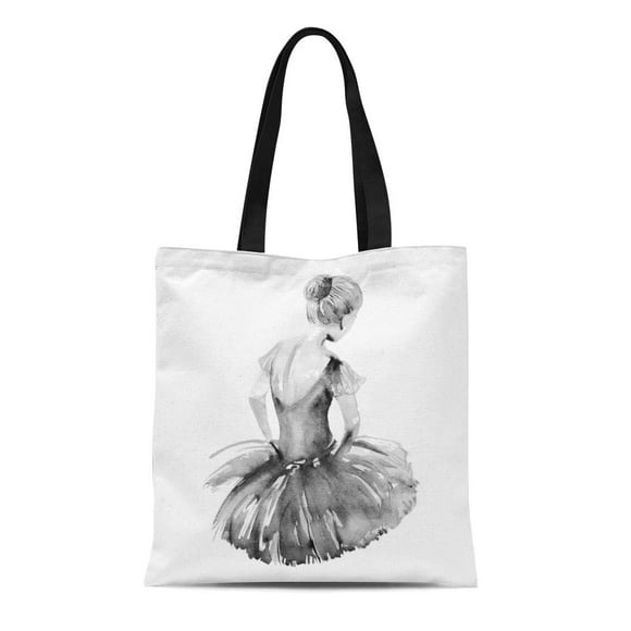 NUDECOR Canvas Bag Resuable Tote Grocery Shopping Bags Ballet Hand Drawing Watercolor Ballerina Dancer Dance Woman Shoes Silhouette Tote Bag