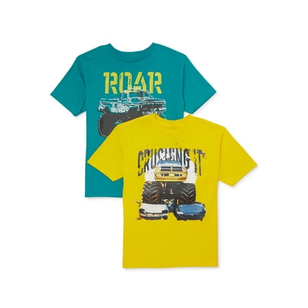 Boys Monster Truck Short Sleeve Graphic Tee, 2-Pack, Sizes XS-2XL