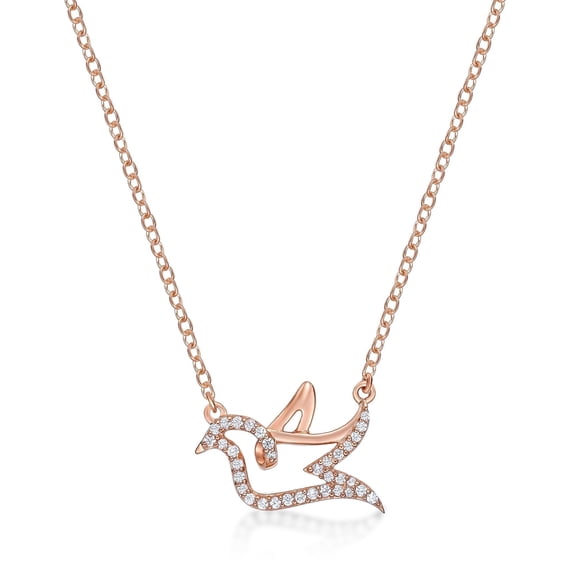 Rose Gold Plated 925 Sterling Silver Dove Necklace With 0.13 Carat Diamond