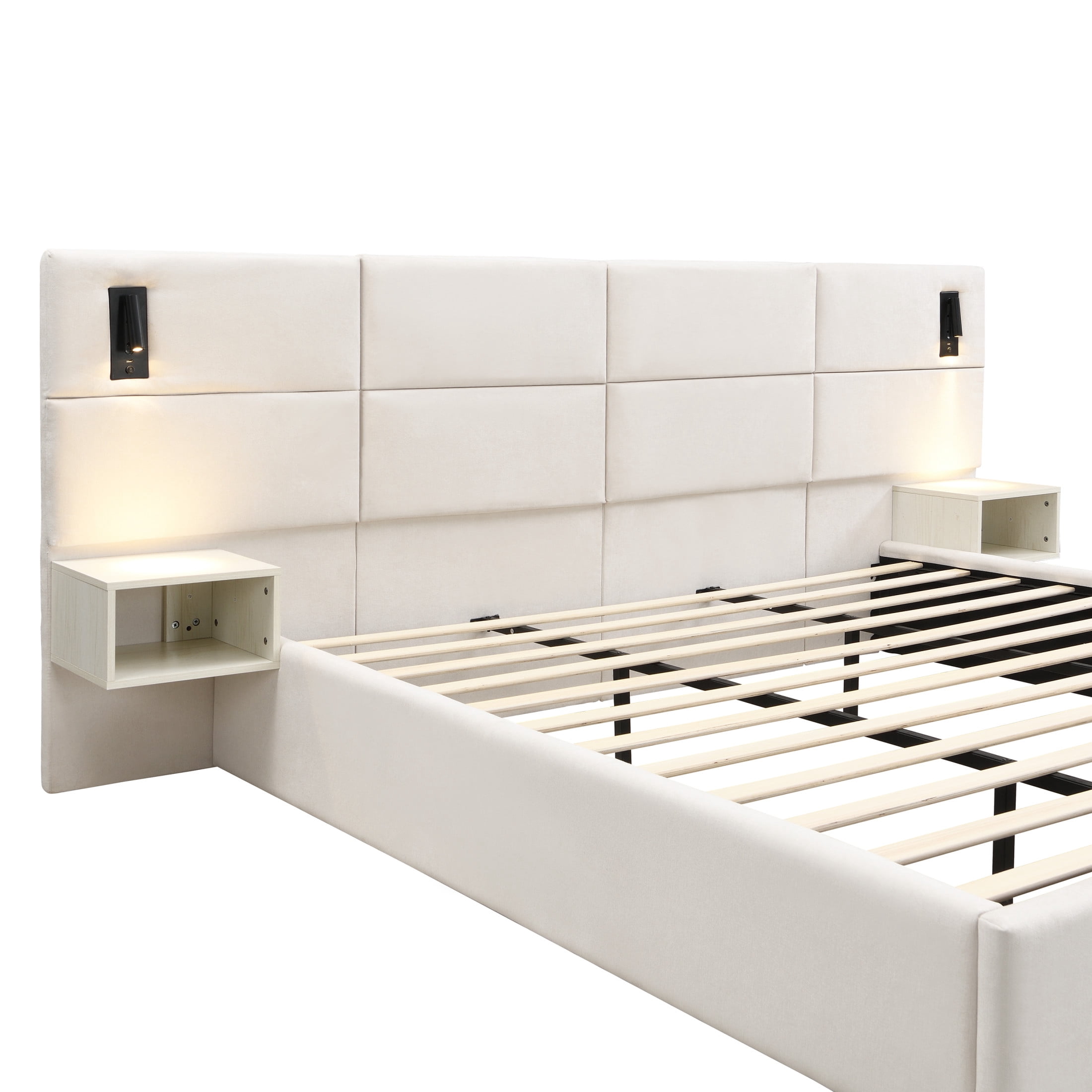 Christopher Knight Home King Luxurious Smart Bed Frame with Reading Light, Chenille Upholstery, White