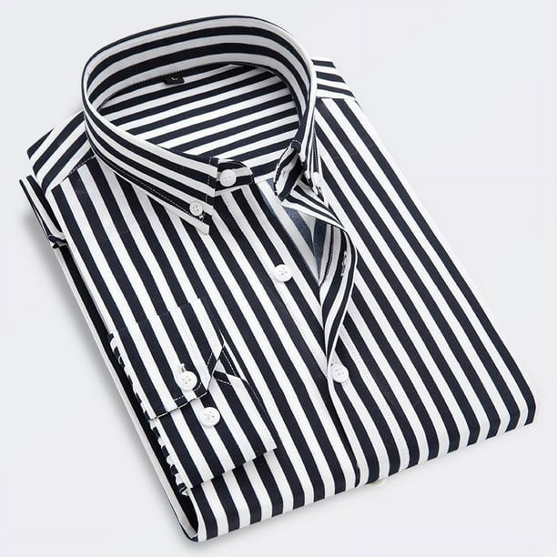 Camisa clásica a rayas para hombre, con bolsillo en el pecho y rayas verticales, de otoño, de manga larga, formal, azul, para negocios, de gran tamaño.