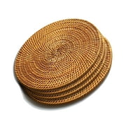 Rattan Trivets for Hot Dishes-Insulated Hot Pads,Durable Pot holder for Table,Coasters, Pots, Pans & Teapots,Natural Wooden Heat Resistant Mats for Kitchen,Set of 4,Round 7.08"