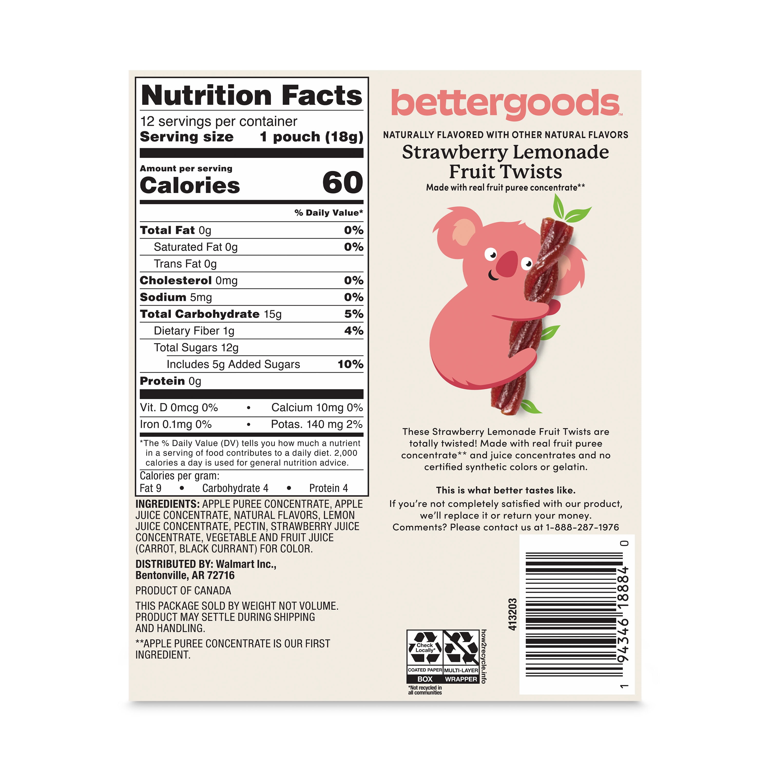 bettergoods Strawberry Lemonade Fruit Twists, 0.63 oz, 12 Count