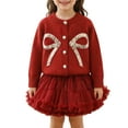 thumbnail image 4 of MAIHAN Girls Cardigan Skirt Sets Toddler Knit Sweater and Bow Sequin Skirt 2 Piece Warm Fall Winter Outfit for Toddlers & Kids(Red,4-5 Years), 4 of 4