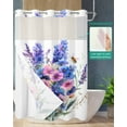 thumbnail image 2 of No Hook Shower Curtains with Snap in Liner, Spring Floral Waterproof Fabric Shower Curtain, Farmhouse Purple Blue Flowers Double Layers & See-Through Top Window Bathroom Curtains 60''x72'', 2 of 6