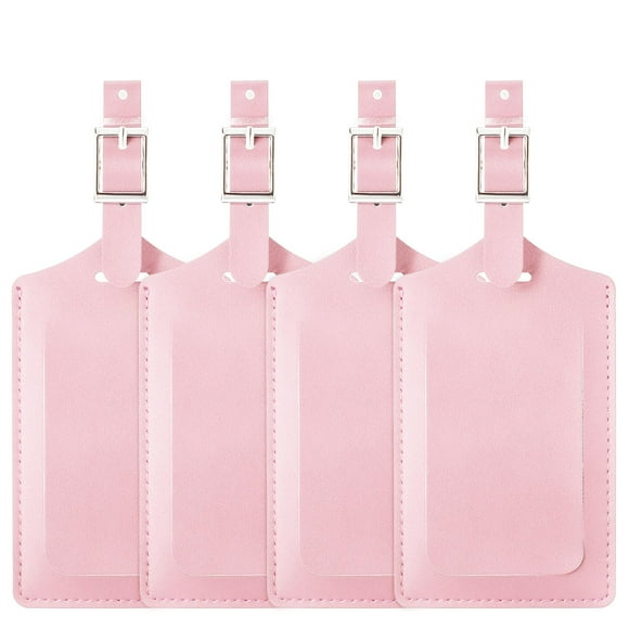Etiquetas de equipaje Travelambo Leather, paquete de 4, color rosa claro, veganas