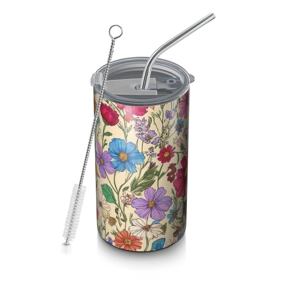 20oz Coffee Tumblers Pioneer Flower Stainless Steel Vacuum Insulated Travel Tumbler Coffee Cups Mug with Lid and Straw with Cleaning Brush for Cold & Hot Drinks