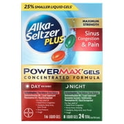 Alka-Seltzer Plus Powermax Sinus & Cold Medicine, Day + Night, Liquid Gels, 24 Count