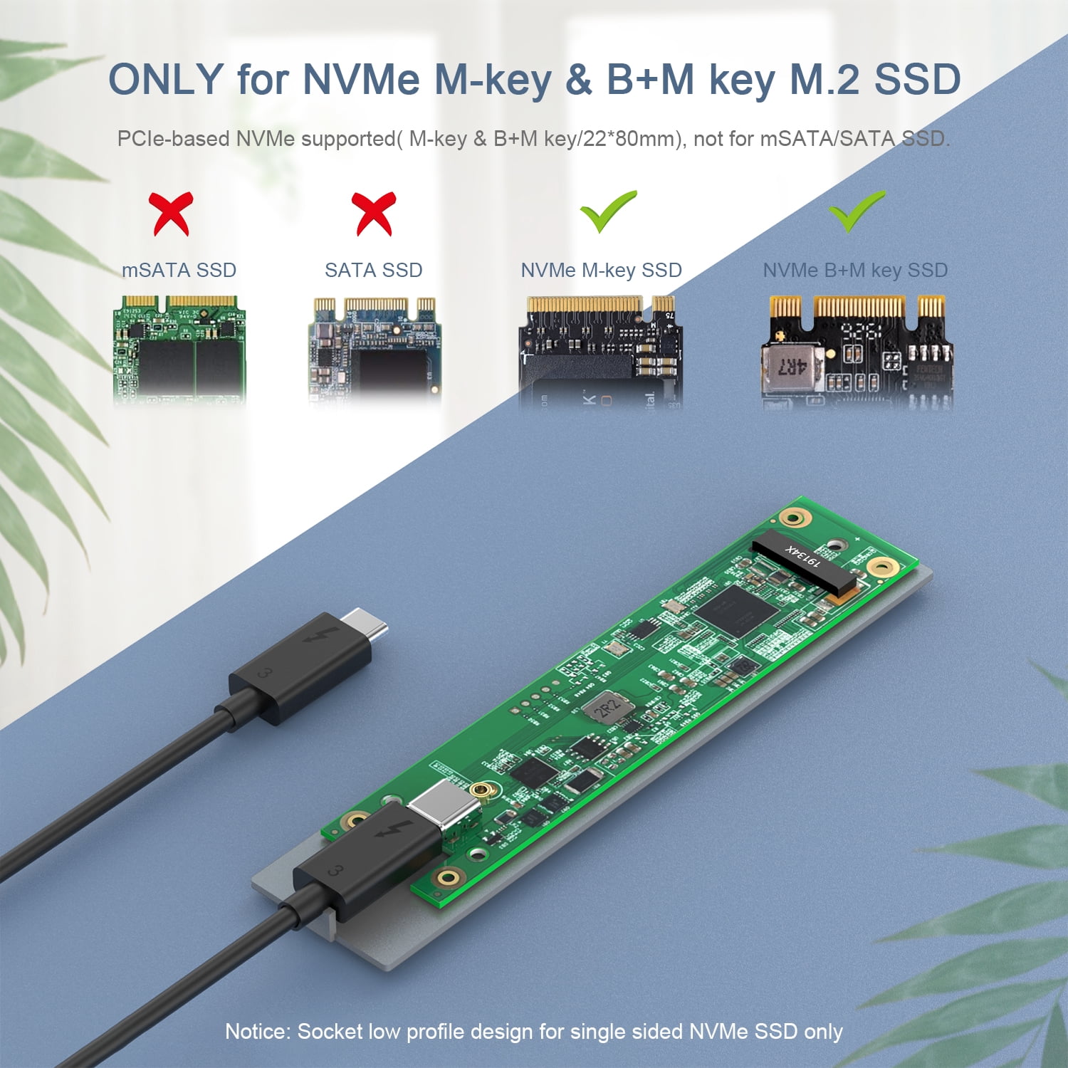 2TB M.2 Enclosure for PCIe NVMe SSD, 40Gbps Type-C to M Key/B+M Key Hard Drive Case, SSD Enclosure