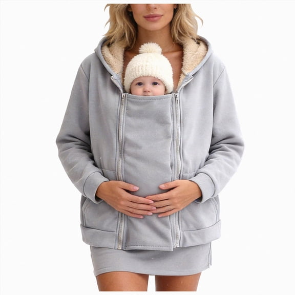 CAUYDY Women's Fleece Zip Up 3 in 1 Maternity Baby Wearing Hoodie Sweatshirt Jacket