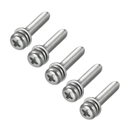 

M5 x 25mm Stainless Steel Phillips Pan Head Machine Screws Bolts Combine with Spring Washer and Plain Washers 5pc
