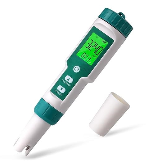 Pool Salt Tester pH and Salt Meter for Saltwater Pools pH and Salinity Digital Tester 5-in-1 Salt Meter for Swimming Pools Hot Tubs and Swim Spas