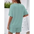 thumbnail image 6 of Women 2 Piece Shorts Set Casual Summer Outfits Ribbed Loose Short Sleeve Matching Lounge Sets Light Green XXL, 6 of 8