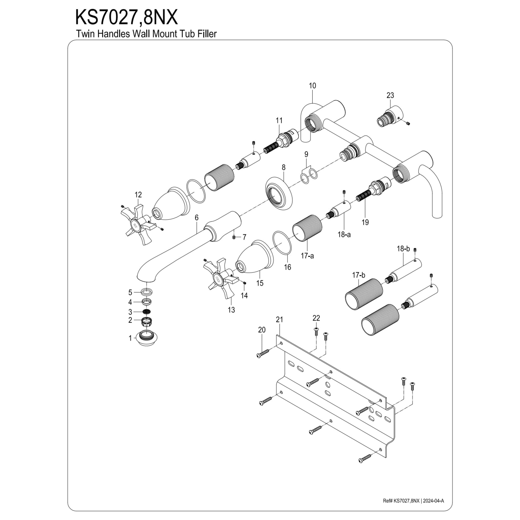 Kingston Brass KS7027NX Hamilton Two-Handle Wall Mount Roman Tub Faucet, Brushed Brass