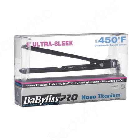 ($99.99 Value) BaByliss Pro Nano Titanium-Plated Ultra-Sleek Hair Straightening Flat Iron, Black, 1"