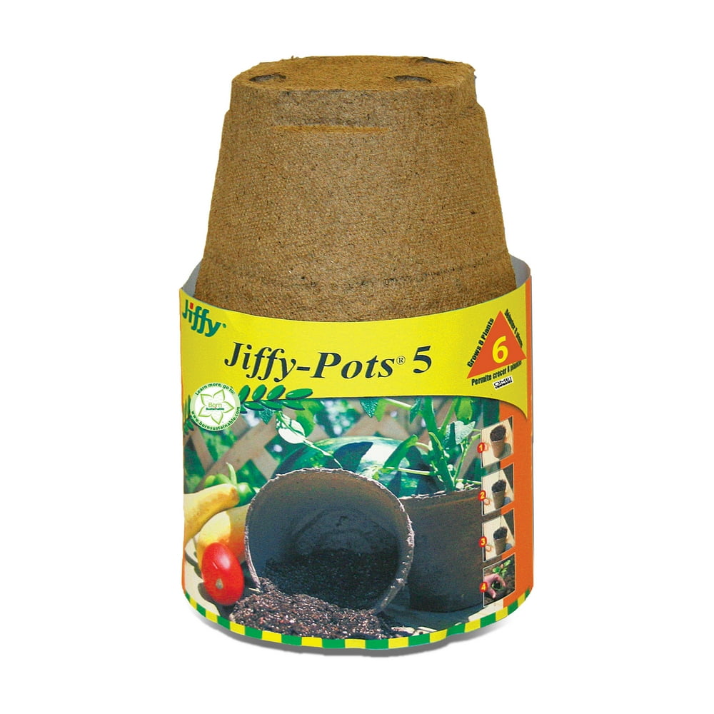 JiffyPots 5" Diameter Seed Starting Biodegradable Peat Pots, 6 Pack