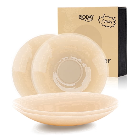 PULIOU Nipple Covers for Women, Reusable Seamless Silicone Adhesive Nipple Pasties,  Non-Adhesive Center, Size A-C, Nude, 2 Pairs