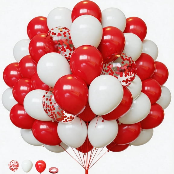 60pcs 12inch Red and White Balloons for Wedding Engagement Birthday Party Decorations